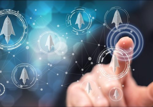 Man touching a start up concept