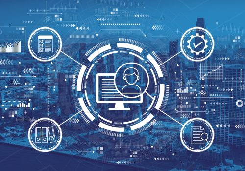 Document management system concept with downtown San Francisco